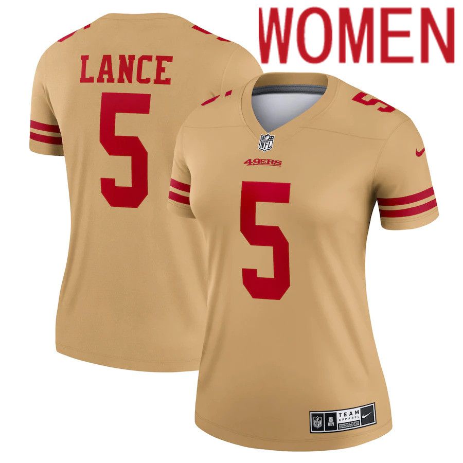 Women San Francisco 49ers #5 Trey Lance Nike Gold Inverted Legend NFL Jersey